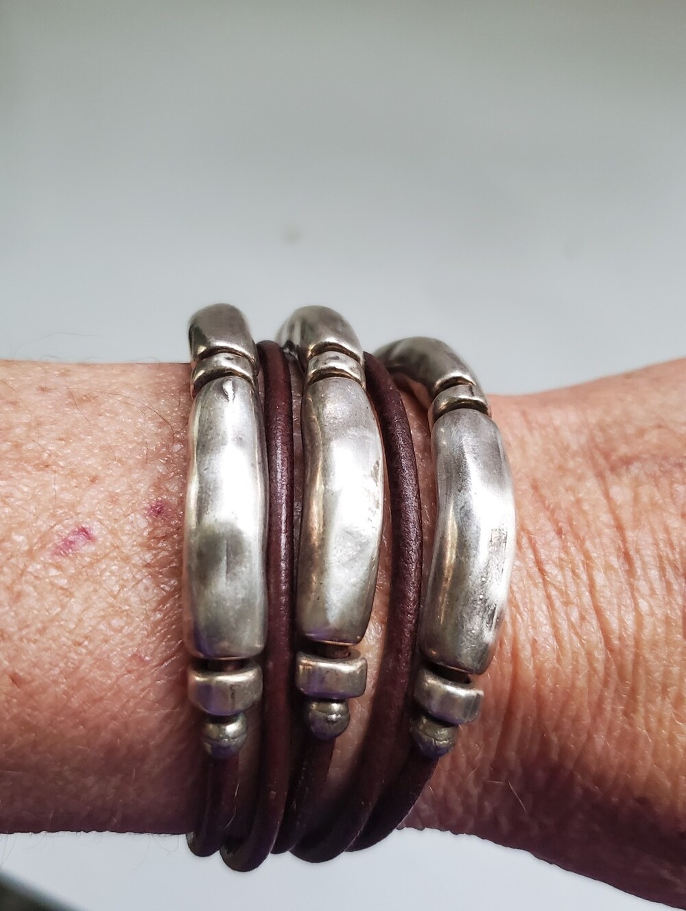 Sterling Silver and Leather Five Strand Bracelet